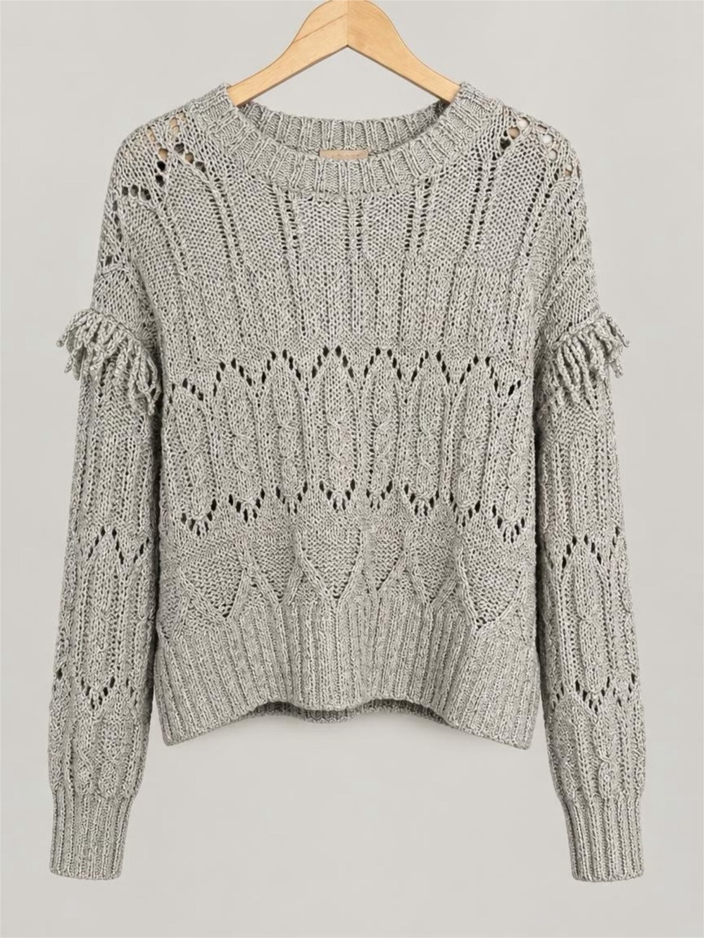 Old Navy Oatmeal Open-Knit Fringe Sweater